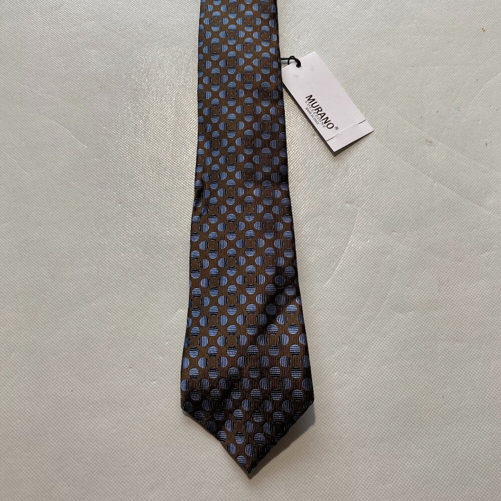 NEW- Mens Murano Collezione Neck Tie Silk Geometric Brown Blue MSRP: $80 - A34